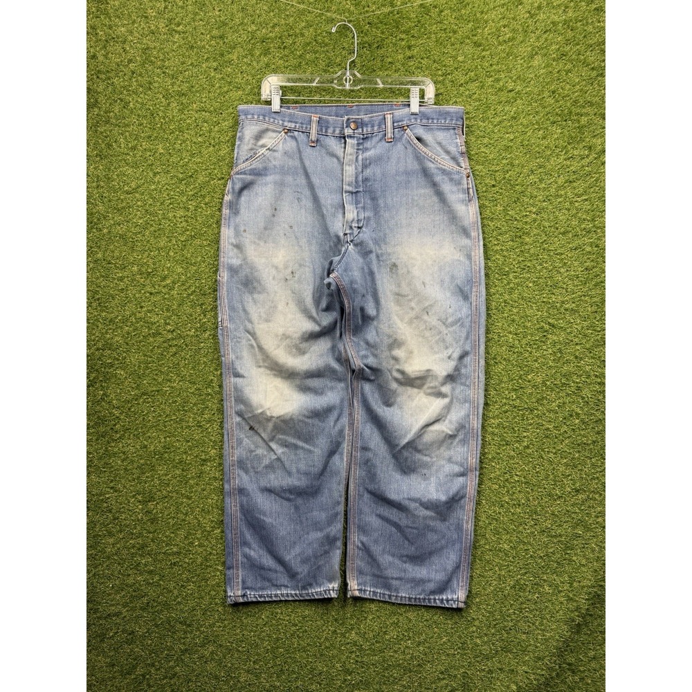 Vintage Big Mac Carpenter Jeans Mens 34x28 USA Made Talon Orange Thread Baggy
